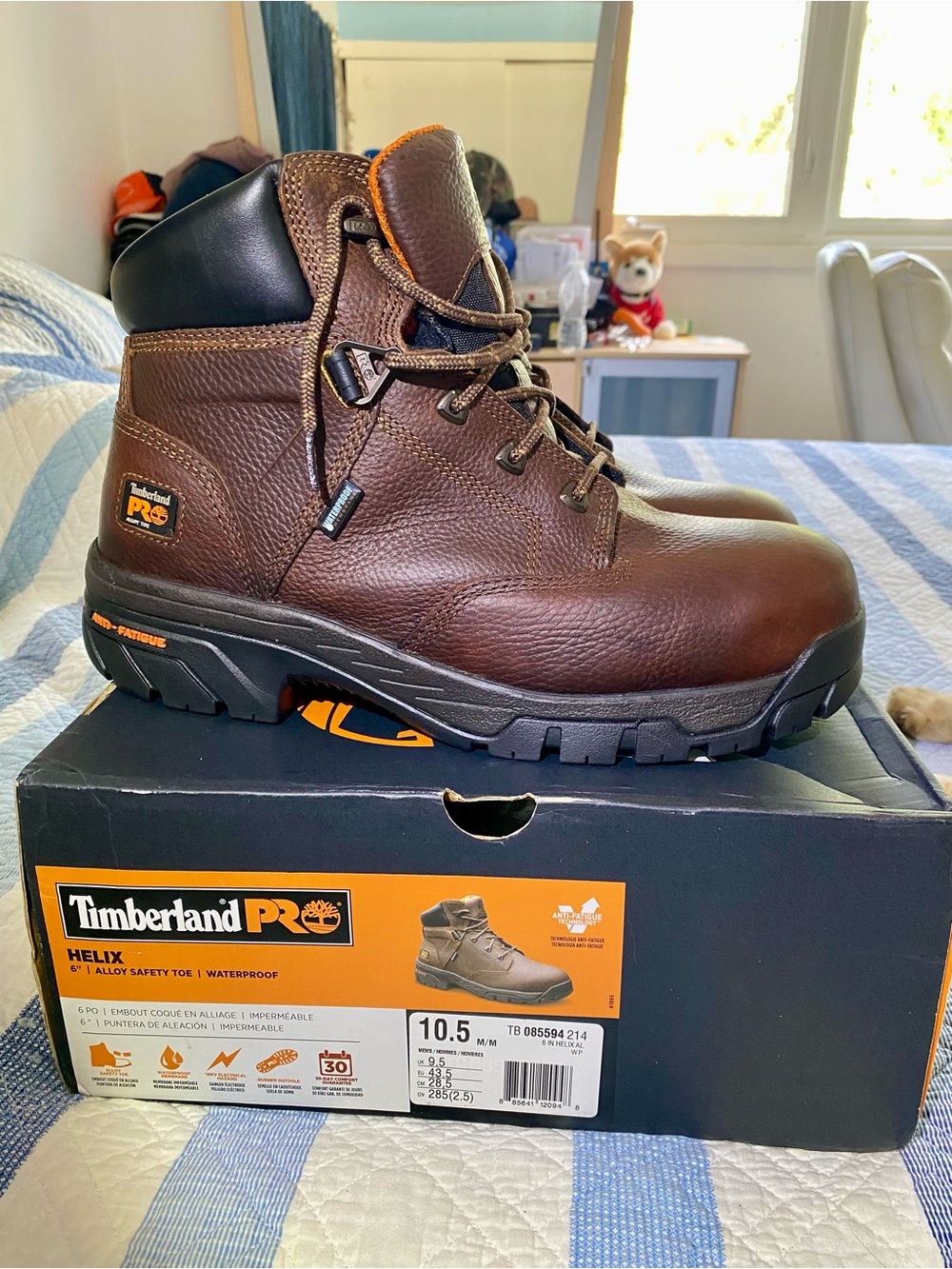 Timberland PRO Brown Leather Work Boots with Black Collar and Orange Accents
